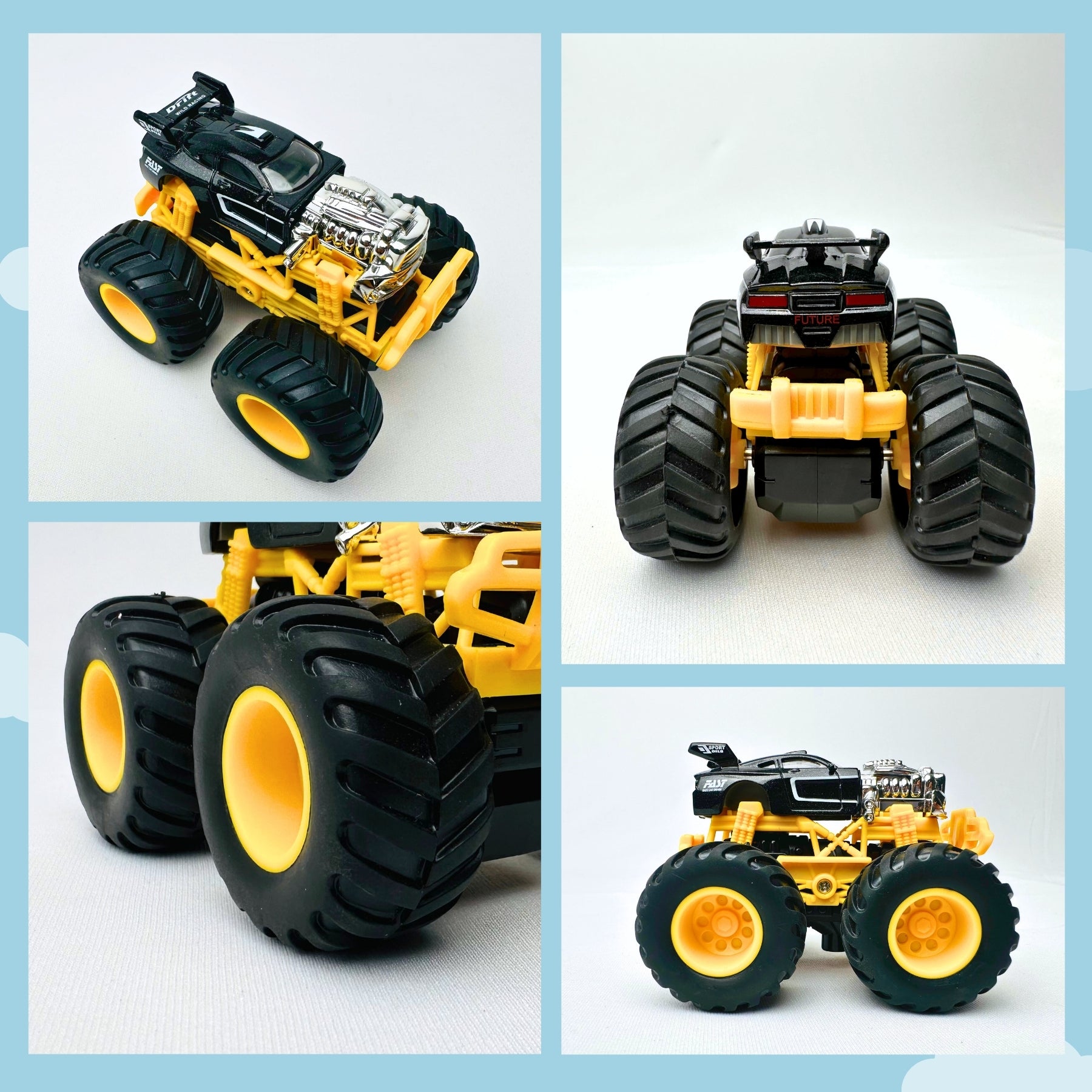 1:64 Die-Cast Off Road Monster Car With Metal Body | Black/Silver/Yellow