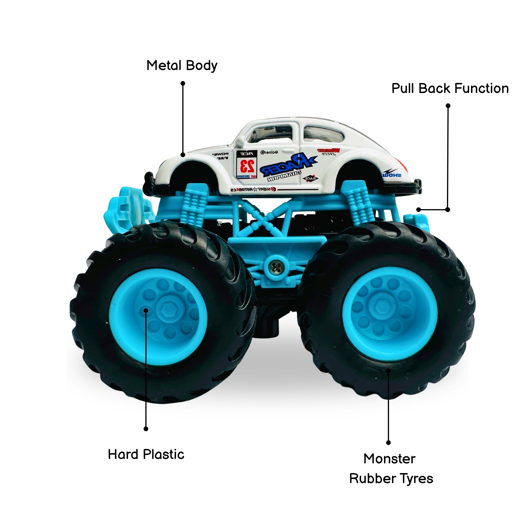 1:64 Die Cast Off Road Monster Car With Metal Body | Black/White/Blue