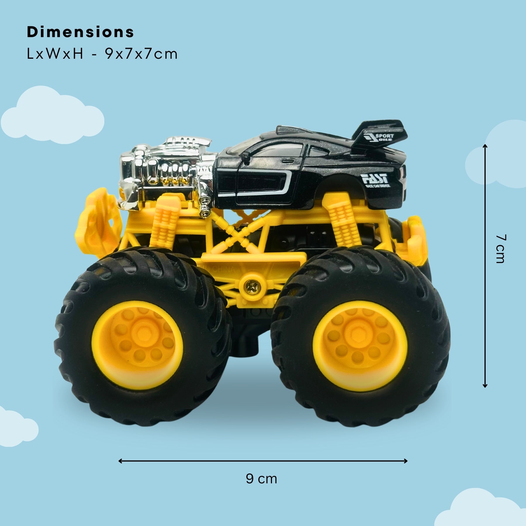 1:64 Die-Cast Off Road Monster Car With Metal Body | Black/Silver/Yellow
