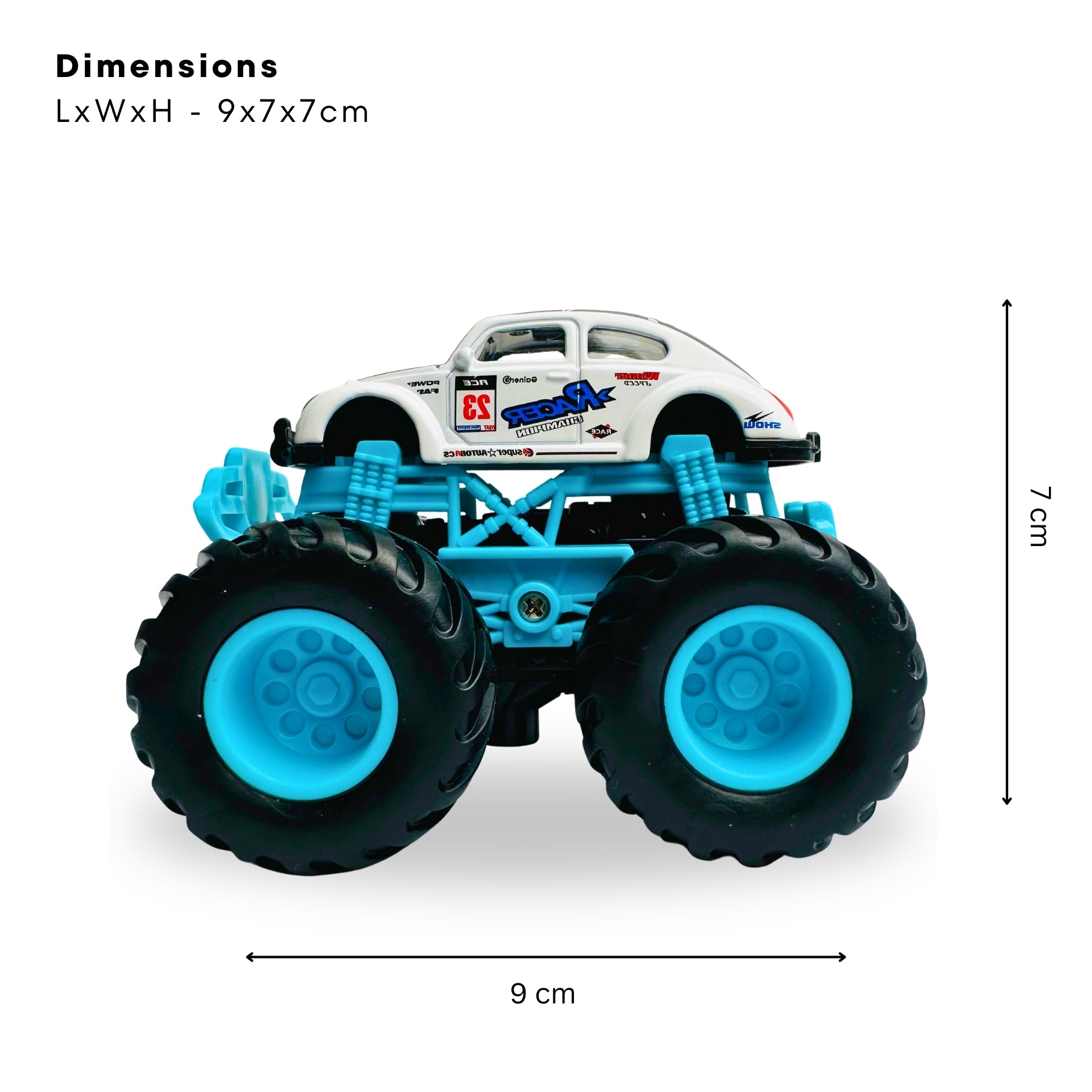 1:64 Die Cast Off Road Monster Car With Metal Body | Black/White/Blue