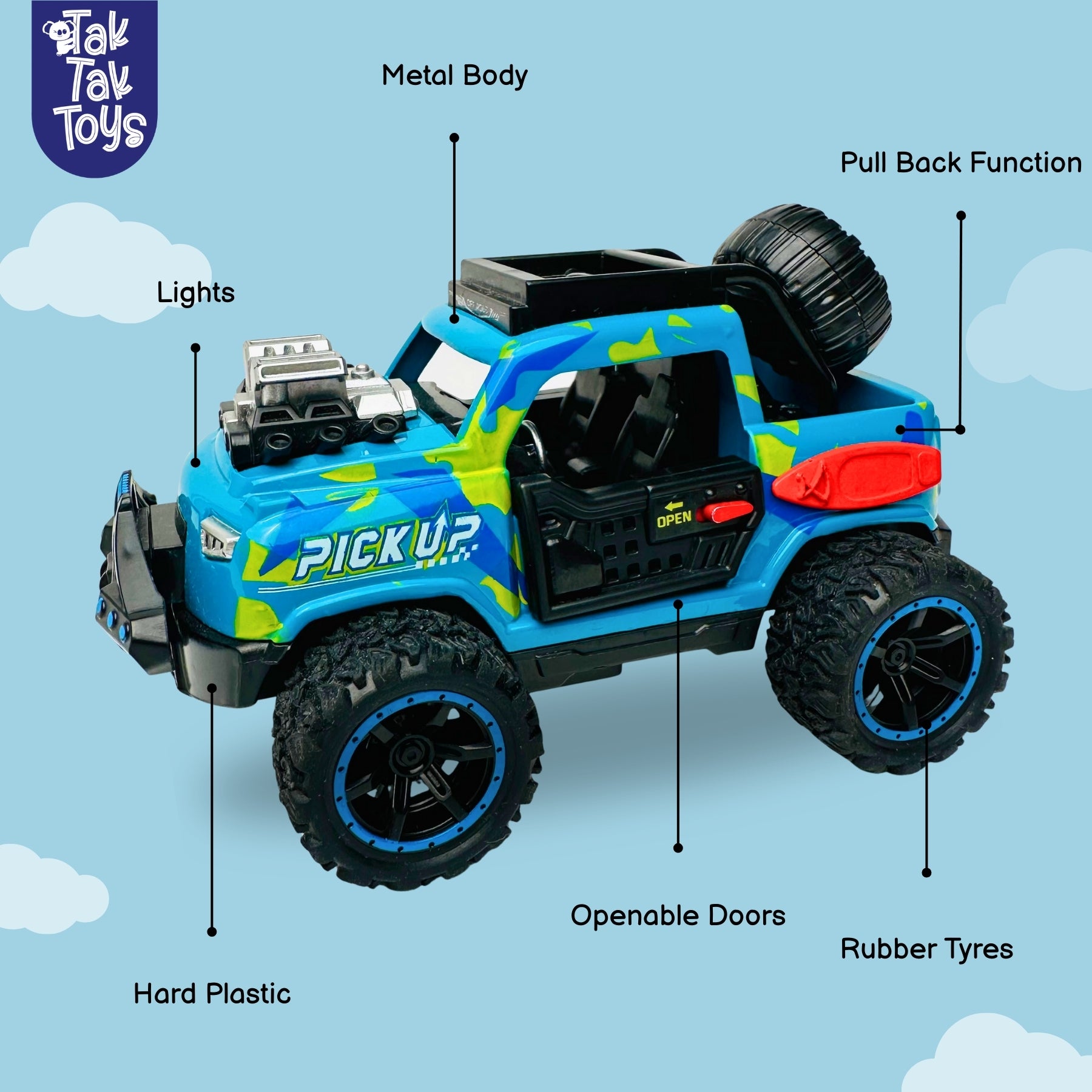 1:32 Die-Cast Off Road Monster Car With Metal Body - 2 Seater | Blue