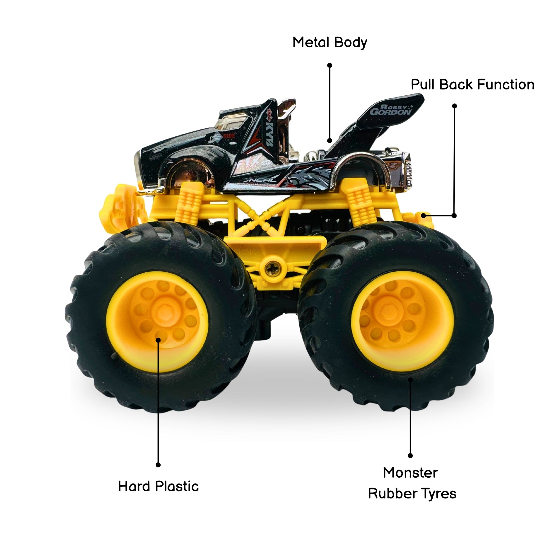 1:64 Die Cast Off Road Monster Car With Metal Body | Black/Yellow
