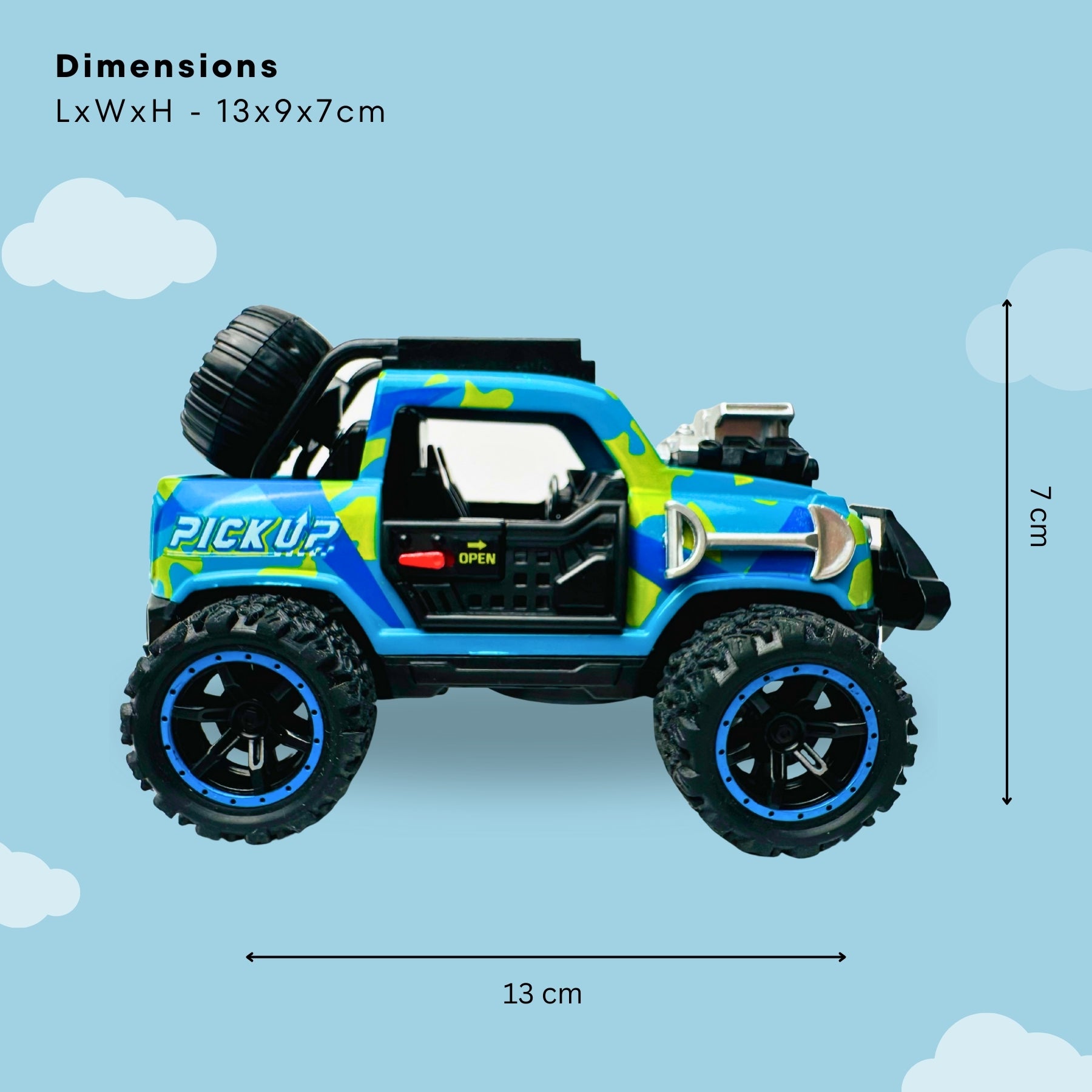 1:32 Die-Cast Off Road Monster Car With Metal Body - 2 Seater | Blue