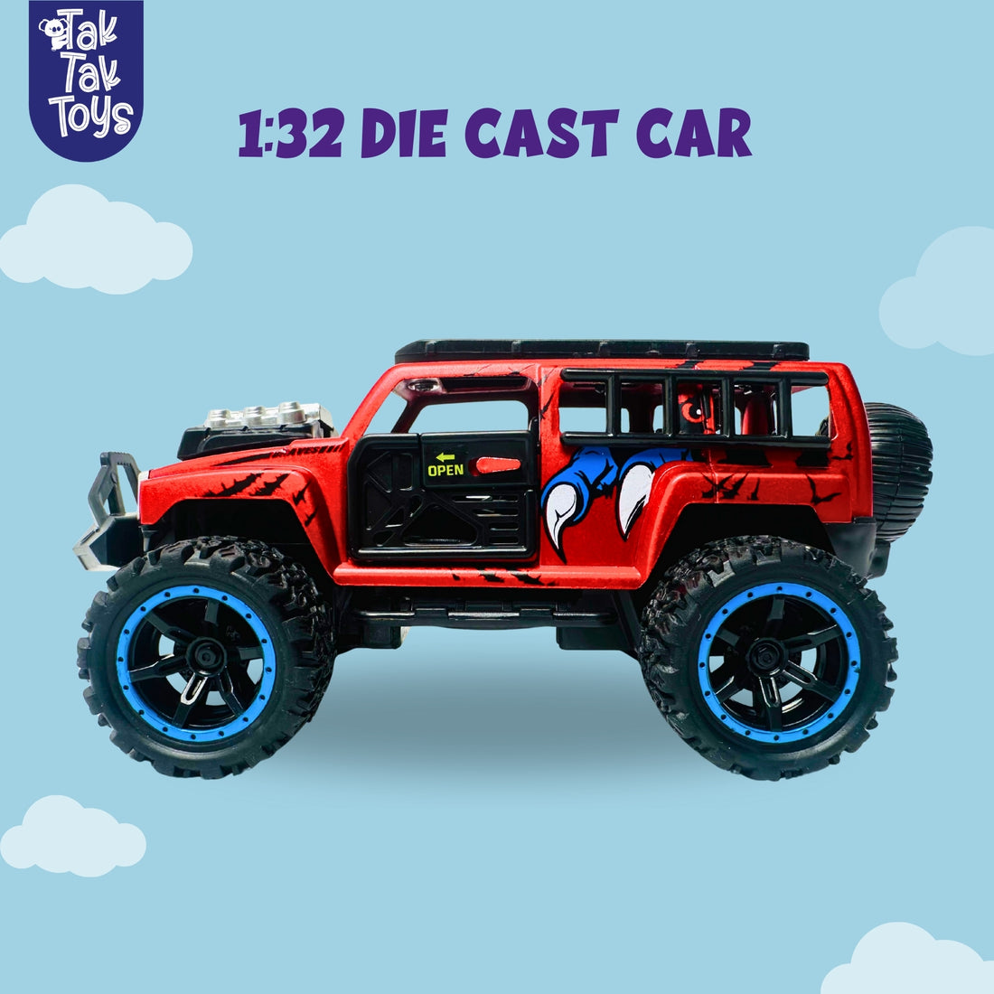 1:32 Die-Cast Off Road Monster Car With Metal Body - 4 Seater | Red