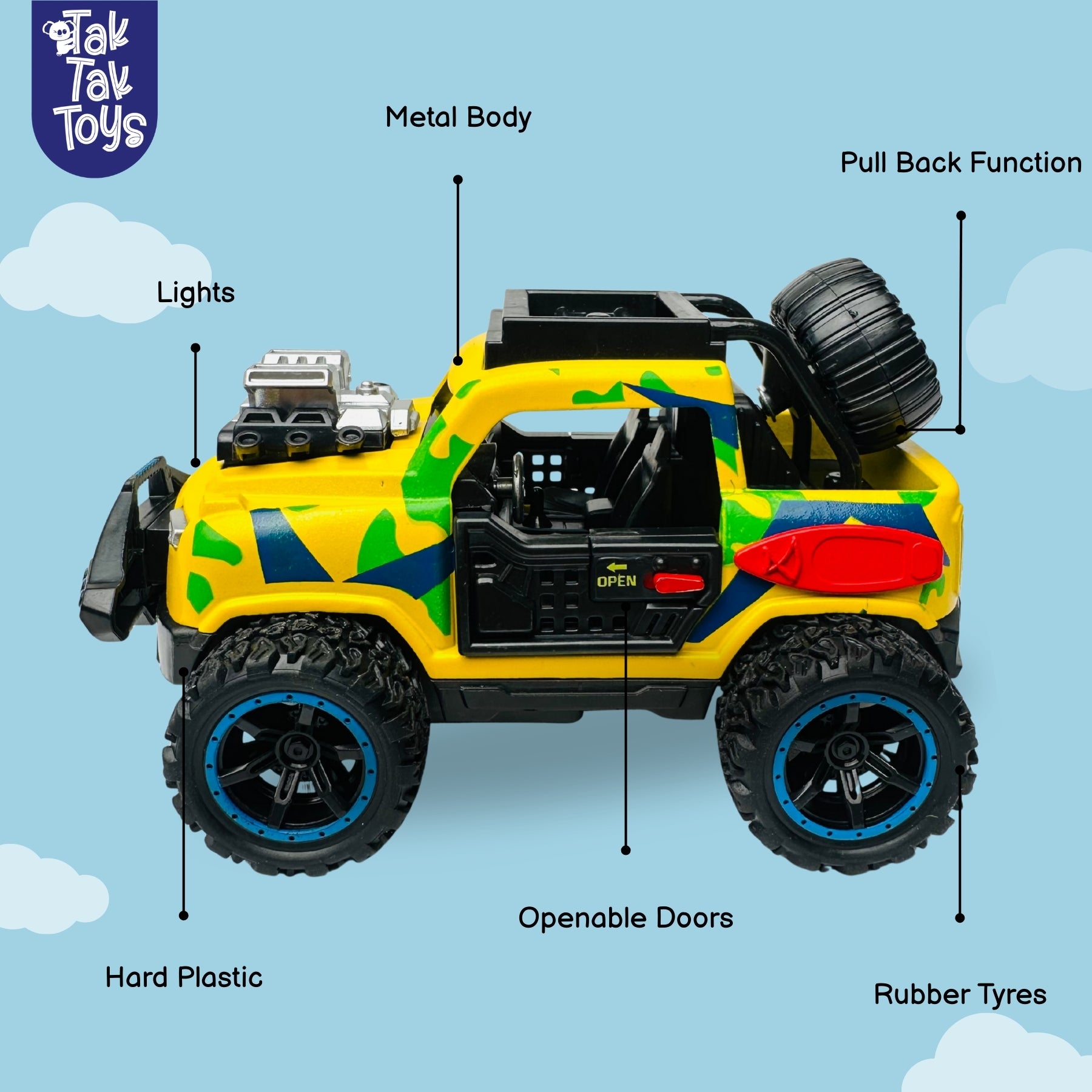 1:32 Die-Cast Off Road Monster Car With Metal Body - 2 Seater | Yellow