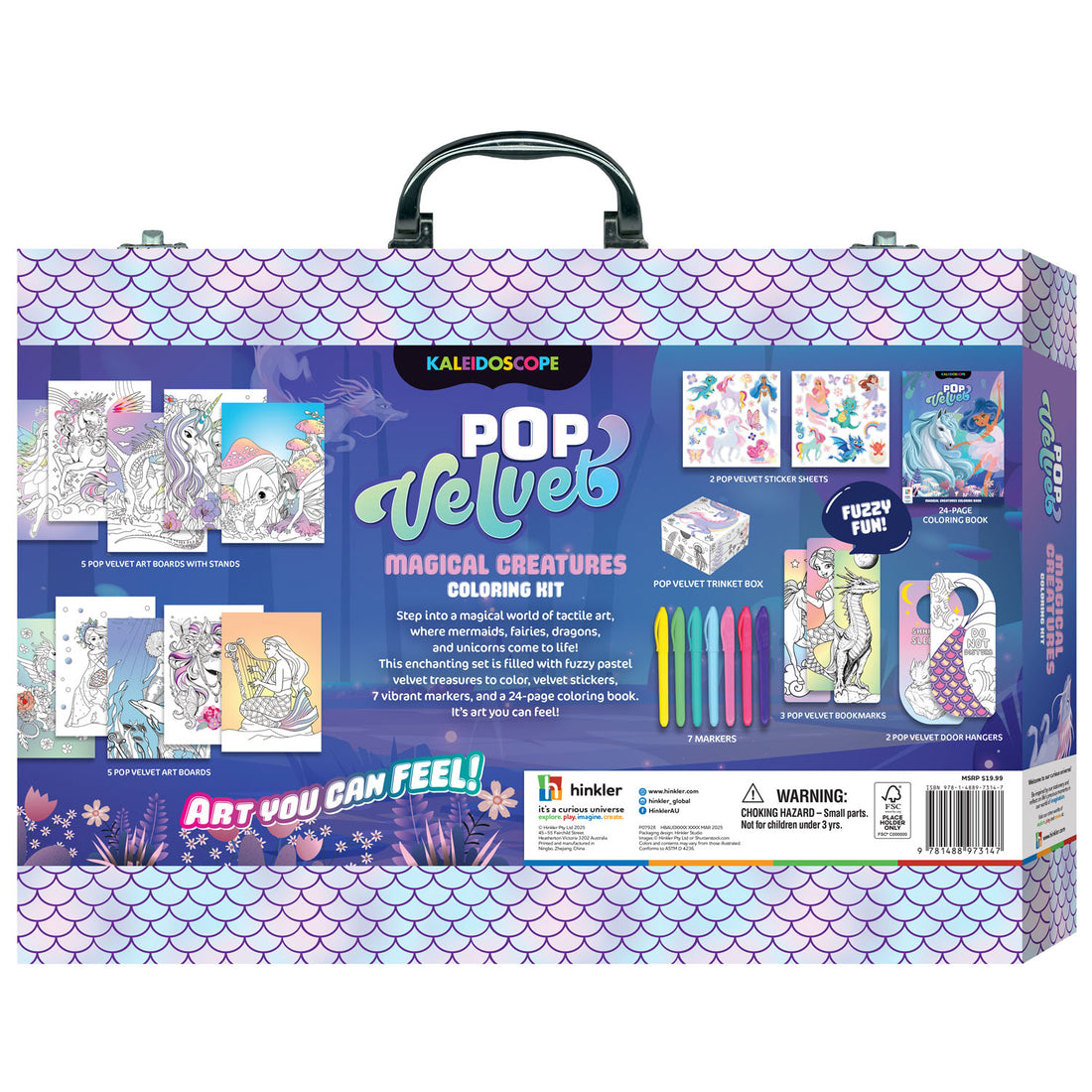Hinkler Kaleidoscope Pop Velvet Magical Creatures Carry Case | Art & Craft Colouring Kit for Kids